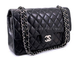 Chanel 2002 Vintage Black Lambskin Medium Classic Double Flap Bag SHW 2LS