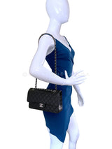 Chanel Black Caviar Medium Flap Bag Classic Double 2009 SHW DER