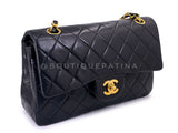 Chanel 1990 Vintage Black Lambskin Small Classic Double Flap Bag 24k GHW AGE