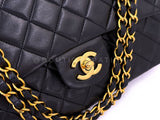 Chanel 1994 Vintage Black Medium Classic Double Flap Bag 24k GHW Lambskin 0O3
