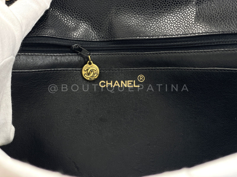 Chanel Vintage Chevron Caviar Maxi Flap Bag 1994 Black XL Classic 24k GHW