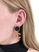 Chanel Enamel Earrings Pink CC Logo Drop 23C