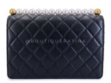 Pristine 19S Chanel Chic Pearls Quilted Flap Bag Black GHW DJ9