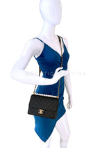 Pristine 19S Chanel Chic Pearls Quilted Flap Bag Black GHW DJ9