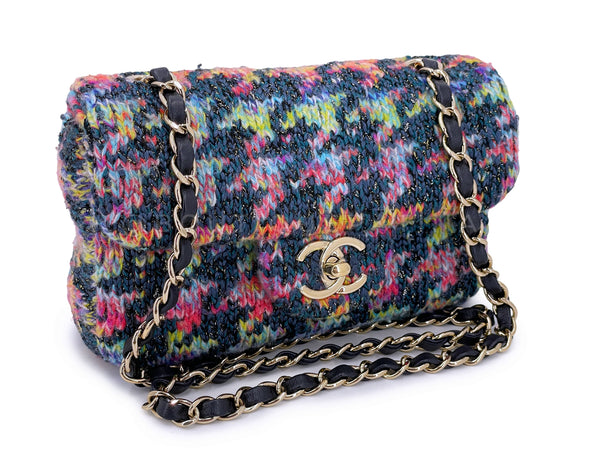 Chanel Rainbow Tweed Houndstooth Wool Rectangular Mini Flap Bag GHW