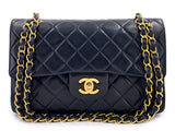 Chanel 1992 Vintage Black Lambskin Small Classic Double Flap Bag 24k GHW AGE