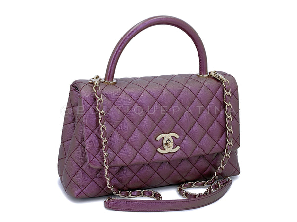 Chanel Irisdescent Purple Caviar Small-Medium Coco Handle Kelly Flap Bag GHW