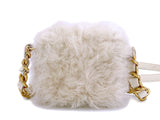 Chanel Fur Mini Flap Bag White Ivory Crossbody Chunky Chain IDO