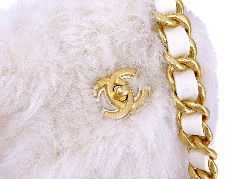 Chanel Fur Mini Flap Bag White Ivory Crossbody Chunky Chain