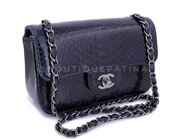 Chanel Midnight Navy Blue Python Rectangular Mini Flap Bag RHW