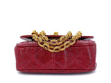 Chanel Vintage Lizard Mini Flap Bag 1980s Rare Red Etched Chain Round