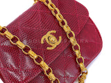 Chanel Vintage Lizard Mini Flap Bag 1980s Rare Red Etched Chain Round