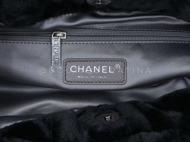 Rare Chanel 2010 Black Logo Fur Hobo Tote Bag SHW
