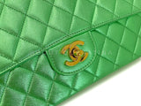 Chanel 1994 Vintage Parent Child Bag Kelly Flap Set Metallic Green 24k GHW RRJ