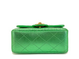 Chanel 1994 Vintage Parent Child Bag Kelly Flap Set Metallic Green 24k GHW RRJ