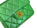 Chanel 1994 Vintage Parent Child Bag Kelly Flap Set Metallic Green 24k GHW RRJ