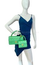 Chanel 1994 Vintage Parent Child Bag Kelly Flap Set Metallic Green 24k GHW RRJ