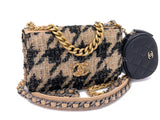 Chanel 19 19K Beige-Black Houndstooth Wallet on Chain WOC Bag Set JV3