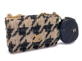 Chanel 19 19K Beige-Black Houndstooth Wallet on Chain WOC Bag Set JV3