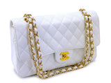 Chanel Vintage White Caviar Medium Classic Double Flap Bag 24k GHW 4RF