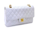 Chanel Vintage White Caviar Medium Classic Double Flap Bag 24k GHW 4RF