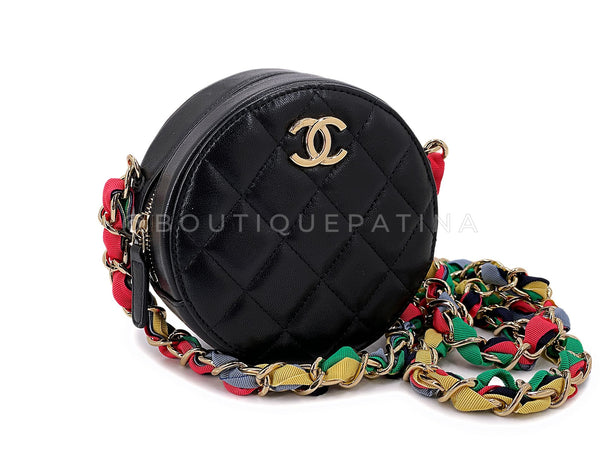 Chanel Black Ribbon Chain Infinity Round Crossbody Bag