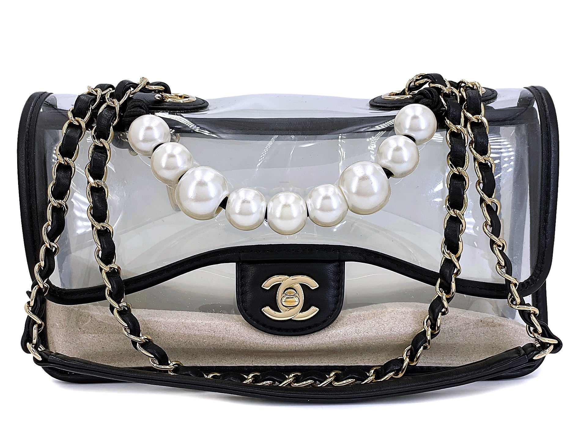 Chanel pvc flap bag with pearl strap new arrivals