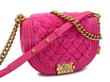 Chanel 23FW Fuchsia Pink Shearling Round Boy Flap Bag GHW EB1