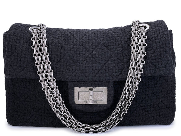 Rare Chanel Black Tweed XXL Supermodel Reissue Flap Bag Weekender RHW 2009