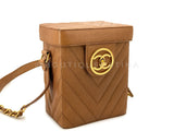 Chanel Vintage Caviar Caramel Brown Chevron Encircled CC N/S Vanity Case Bag MSC