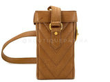 Chanel Vintage Caviar Caramel Brown Chevron Encircled CC N/S Vanity Case Bag MSC