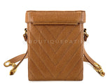 Chanel Vintage Caviar Caramel Brown Chevron Encircled CC N/S Vanity Case Bag MSC