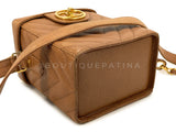 Chanel Vintage Caviar Caramel Brown Chevron Encircled CC N/S Vanity Case Bag MSC