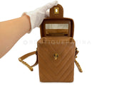 Chanel Vintage Caviar Caramel Brown Chevron Encircled CC N/S Vanity Case Bag MSC