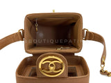 Chanel Vintage Caviar Caramel Brown Chevron Encircled CC N/S Vanity Case Bag MSC