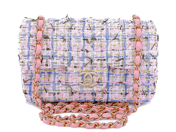 Chanel Pink Tweed Rectangular Mini Flap Bag 19C Boucle