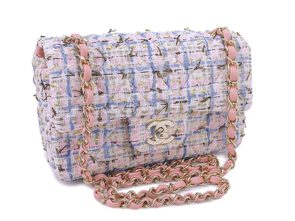 Chanel Pink Tweed Rectangular Mini Flap Bag 19C Boucle