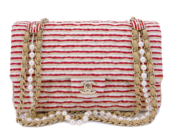 Chanel Coco Sailor Medium Flap Red Striped Classic Double GHW 2014 Bag