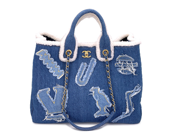 Chanel Denim Shearling Tote Bag Egyptian Paris-NY Convertible 19A GHW