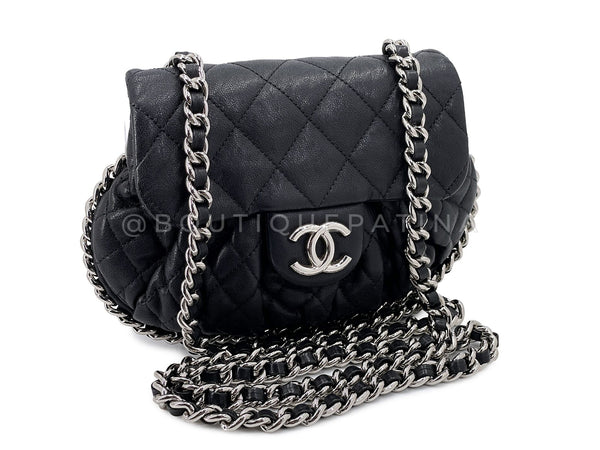 Chanel Black Mini Chain Around Flap Crossbody Messenger Bag SHW