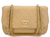 Chanel 2001 Vintage Beige Caviar Jumbo Classic Flap Bag 24k GHW Curved MQV