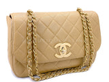 Chanel 2001 Vintage Beige Caviar Jumbo Classic Flap Bag 24k GHW Curved MQV