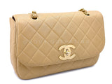 Chanel 2001 Vintage Beige Caviar Jumbo Classic Flap Bag 24k GHW Curved MQV