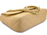Chanel 2001 Vintage Beige Caviar Jumbo Classic Flap Bag 24k GHW Curved MQV
