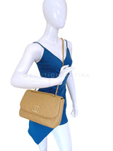 Chanel 2001 Vintage Beige Caviar Jumbo Classic Flap Bag 24k GHW Curved MQV