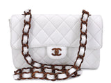 Chanel 1999 Vintage White Caviar Medium Classic Flap Bag "Wooden" HW SZZ