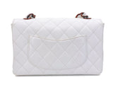 Chanel 1999 Vintage White Caviar Medium Classic Flap Bag "Wooden" HW SZZ
