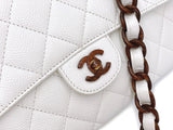Chanel 1999 Vintage White Caviar Medium Classic Flap Bag "Wooden" HW SZZ