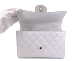 Chanel 1999 Vintage White Caviar Medium Classic Flap Bag "Wooden" HW SZZ