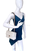 Chanel 1999 Vintage White Caviar Medium Classic Flap Bag "Wooden" HW SZZ